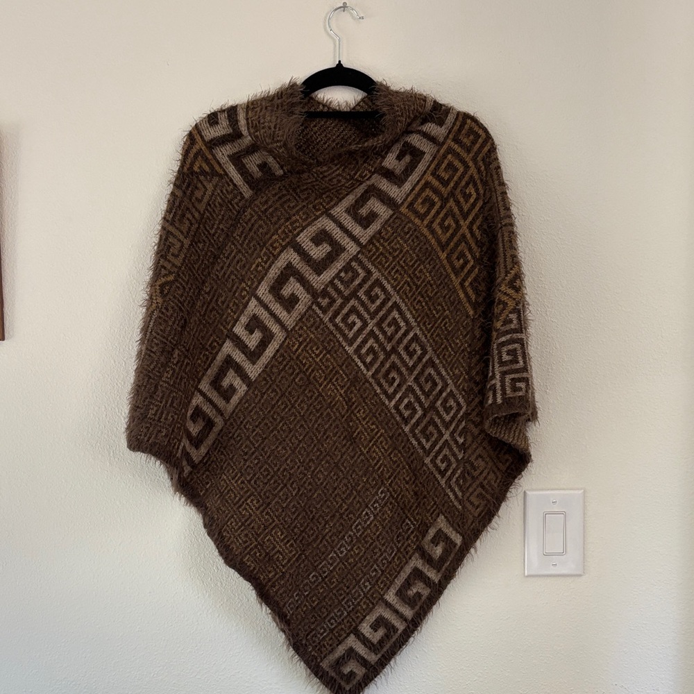 Elegant Brown Geometric Sweater Poncho